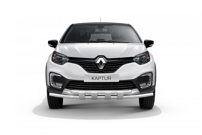 Защита переднего бампера двойная с пластинами Ø63/63мм (НПС) RENAULT Kaptur 2016- (RKA220202)