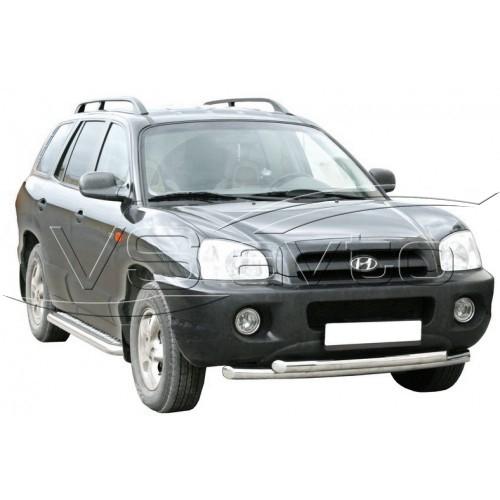 ПОРОГИ с алюм. накладками, нерж. (d63,5) HYUNDAI Santa-Fe Classic (арт. 0645 Н)