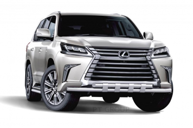 Защита переднего бампера двойная с пластинами Ø63/63мм (НПС) LEXUS LX 450D 2015-