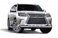 Защита переднего бампера двойная с пластинами Ø63/63мм (НПС) LEXUS LX 450D 2015- (18010102)