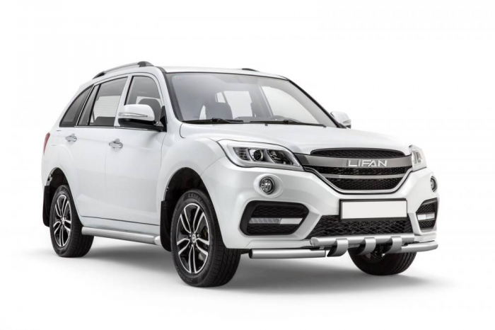 Защита переднего бампера двойная с каплями Ø63/63мм (НПС) LIFAN X60 2017- (14010108)