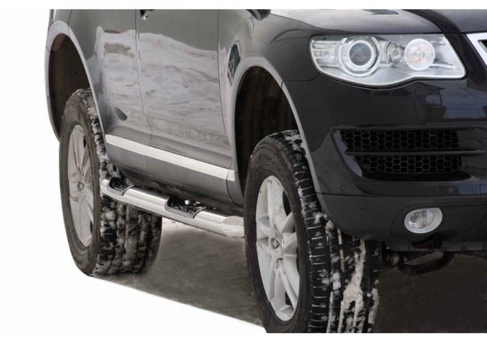 Защита ПОРОГОВ «Труба с проступью» d76 VOLKSWAGEN Touareg НЕРЖ. (арт. 0605 Н)