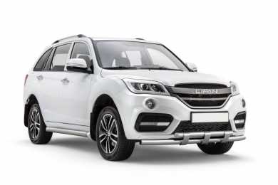Защита переднего бампера двойная с пластинами Ø63/63 мм (НПС) LIFAN X60 2017- (14010107)