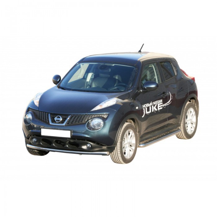 Защита ПОРОГОВ с алюм. листом, нерж. (d63,5) NISSAN Juke (арт. 1636 Н)
