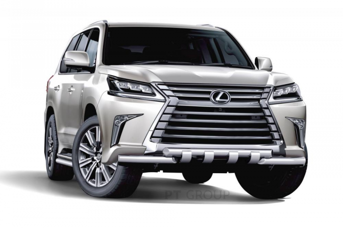 Защита переднего бампера двойная с зубьями 63/63мм (НПС) LEXUS 450D с 2015 (18010103)