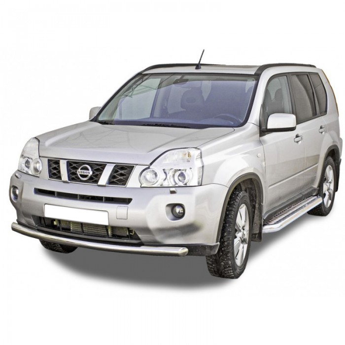 ПОРОГИ с алюм. накладками, нерж. (d63,5) NISSAN X-trail (арт. 0649 Н)