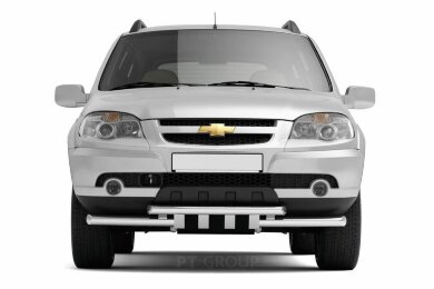 Защита переднего бампера двойная с зубьями Ø63/63мм (НПС) CHEVROLET Niva 2009-2020/ LADA Niva 2020- (LNV220202)