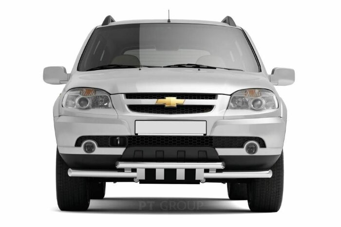Защита переднего бампера двойная с зубьями Ø63/63мм (НПС) CHEVROLET Niva 2009-2020/ LADA Niva 2020- (LNV220202)