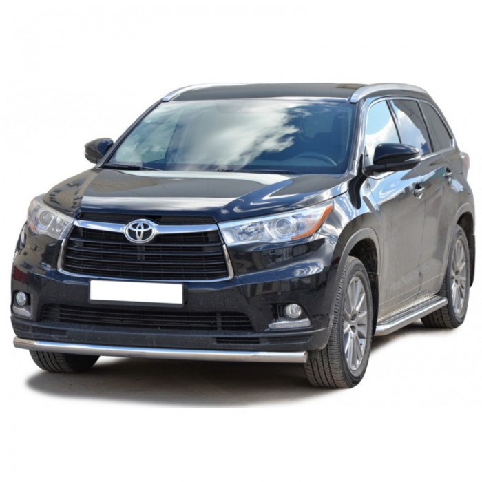 Защита ПОРОГОВ с алюм. листом, нерж. (d63,5) Toyota HIGHLANDER (арт. 1846 Н)