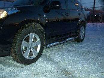 Защита ПОРОГОВ «Труба с проступью» нерж. (d.76) PEUGEOT 4007 (арт. 0660 Н)