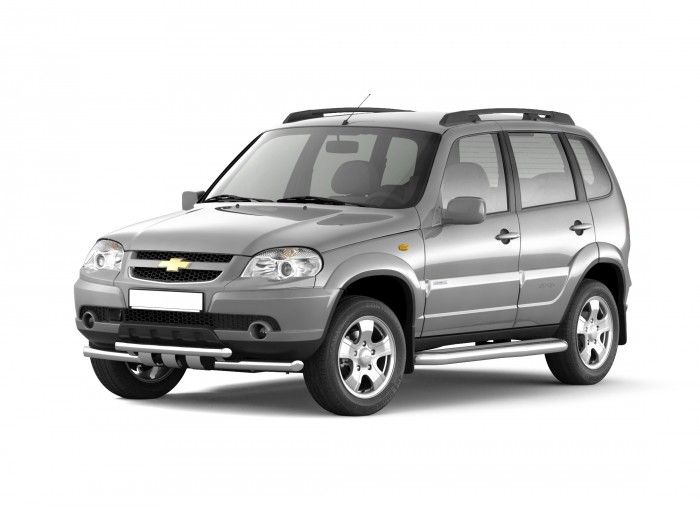 Защита порогов с алюм. фигурной площадкой Ø63мм (НПС) CHEVROLET Niva 2009-2020/ LADA Niva 2020-/ LADA Niva Travel 2021- (LNV220304)