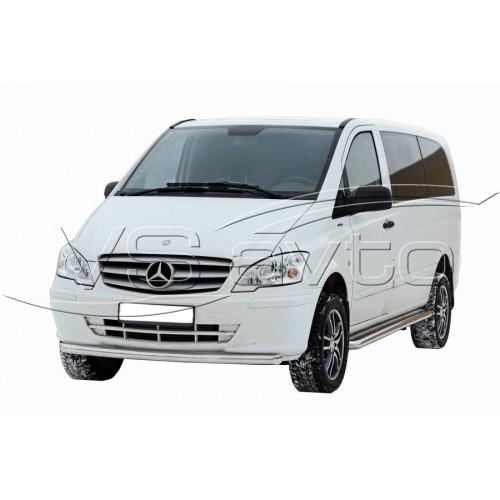 Защита ПОРОГОВ с алюм. листом, нерж. (d63,5) Mercedes-Benz Viano (& Vito) кол.база 3200 (арт. 1765 Н)