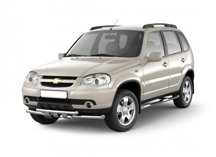 Защита порогов с накладками Ø63мм (НПС) Chevrolet NIVA 2009-2020/ LADA NIVA 2020-