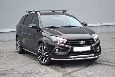 Защита переднего бампера двойная Ø51/51мм (НПС) LADA Vesta SW Cross 2017- (LSC220201)