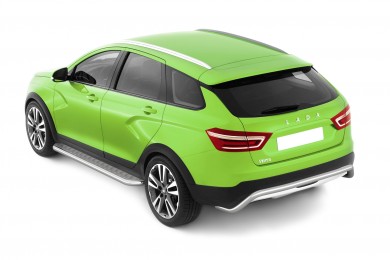 Защита порогов с алюм. площадкой Ø51мм (НПС) LADA Vesta SW Cross 2017- (LSC220302)