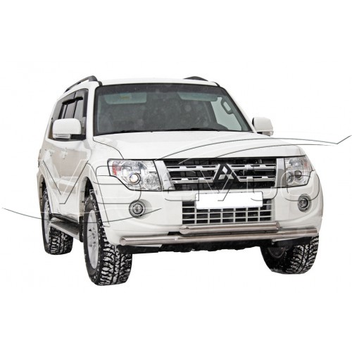 Защита ПЕРЕДЕГО БАМПЕРА «Труба двойная» нерж. (d63,5) MITSUBISHI Pajero IV (арт. 1618 Н)