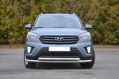 Защита переднего бампера двойная Ø63/63мм (НПС) HYUNDAI Creta 2016-2020 (HCR-16-220243.00)